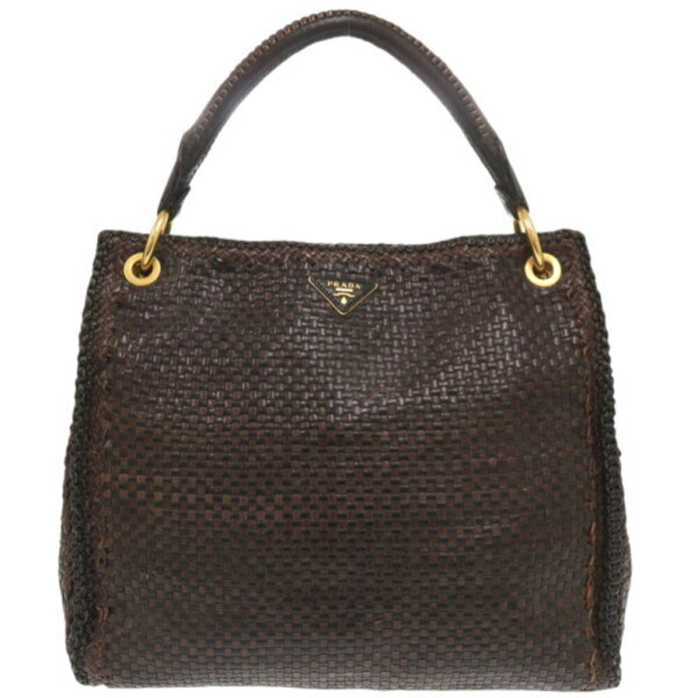 Prada Madras Leather Brown Black One Shoulder Hobo Bag Handbag